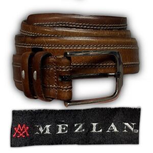 Mezlan Brown Leather Patterned Belt Size 34